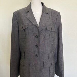 Tahari ASL Blazer Jacket Womens Gray Blazer Safari Button Pockets Stretch SZ16